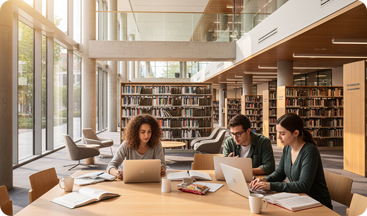 Students studying together in a university library