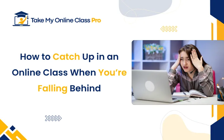 Stressed student worried about how to catch up in an online class and needing academic support.
